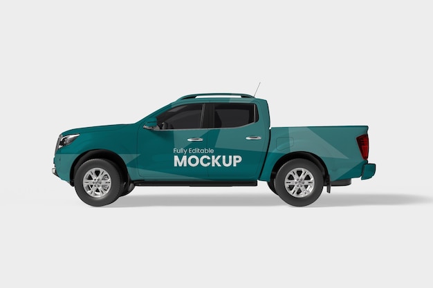 Mockup de camioneta totalmente editable sobre un fondo blanco