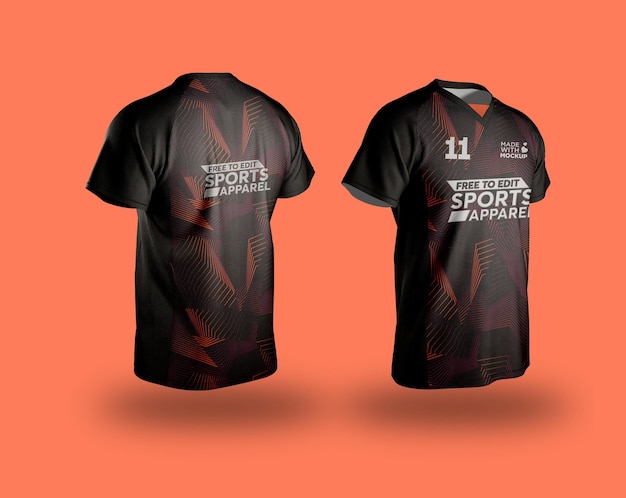 Mockup de la camiseta deportiva negra y naranja