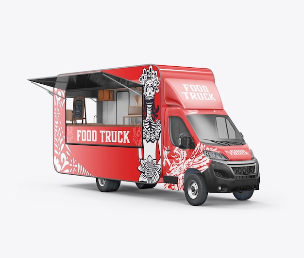 Mockup de la caravana de camiones de comida