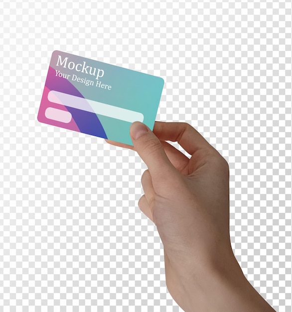 Mockup de carte de crédit à la main sur un fond transparent