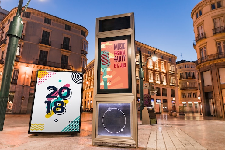 PSD mockup de cartel en ciudad de noche
