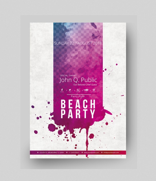 PSD mockup de cartel de fiesta con manchas