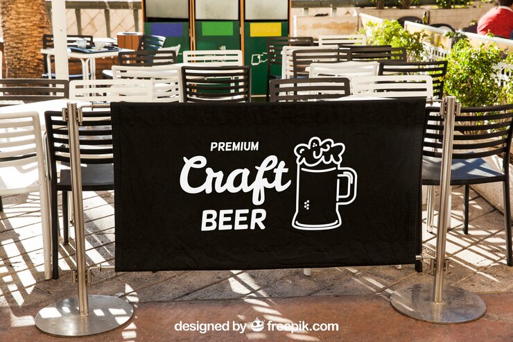 PSD mockup de cartel de restaurante con terraza