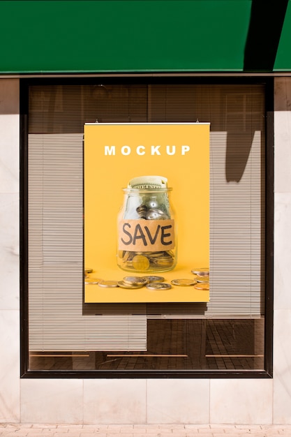 Mockup de cartelera en ventana de tienda