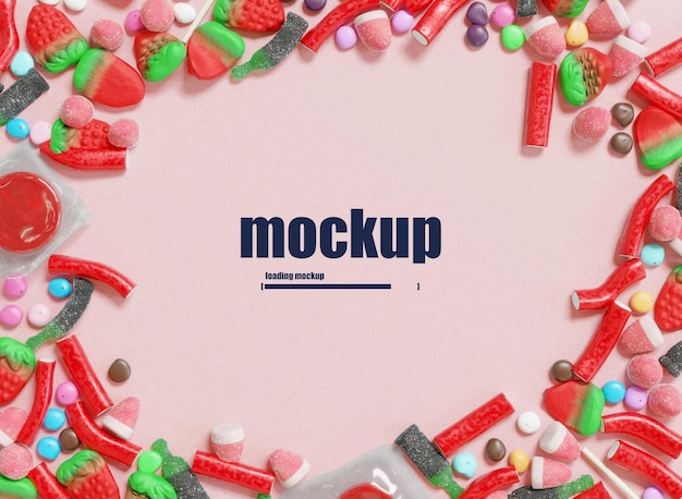 Mockup cercado por vários doces