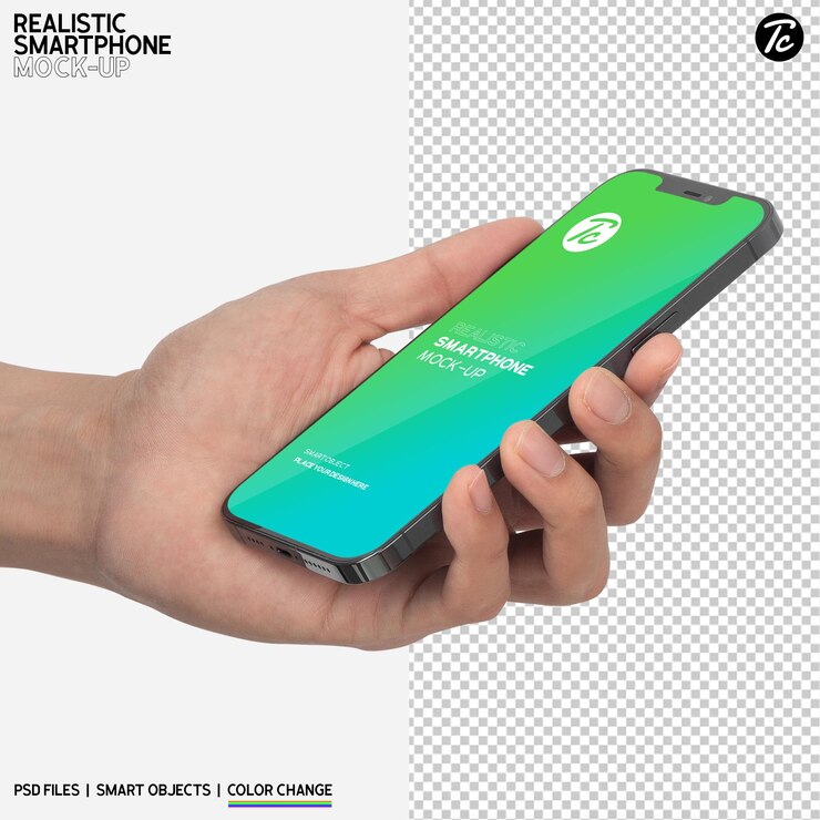 PSD mockup close-up tangan memegang smartphone