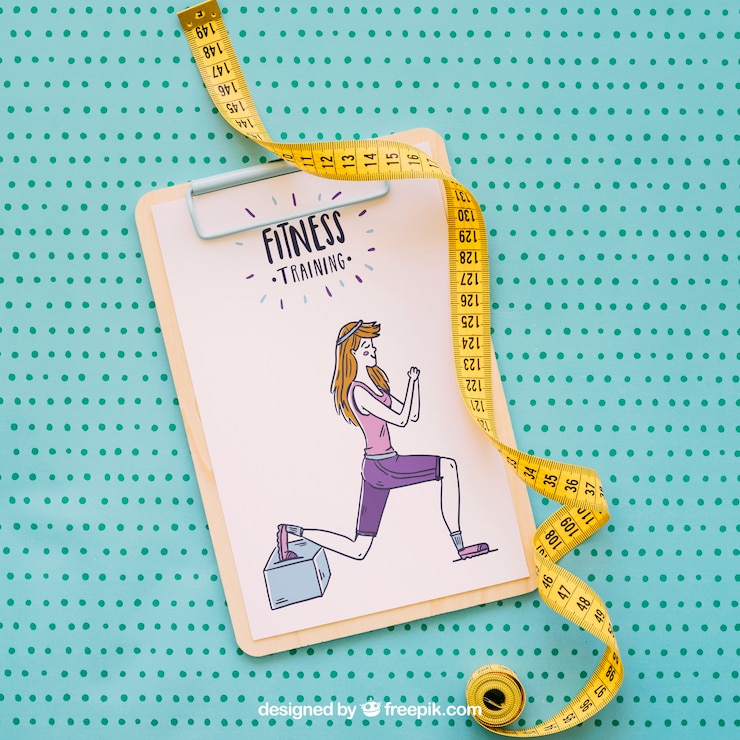 PSD mockup com clipboard e fita métrica