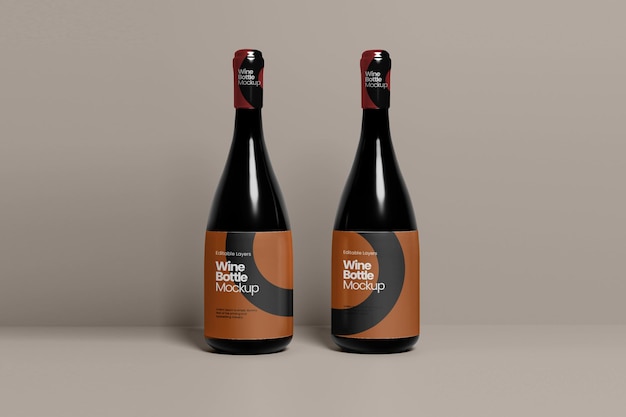 Mockup com várias garrafas de vinho e vista frontal