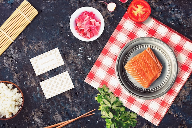 Mockup de comida con diseño de sushi