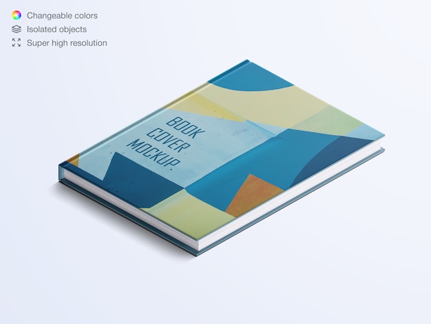 Mockup con copertina rigida del libro ad alto angolo realistico
