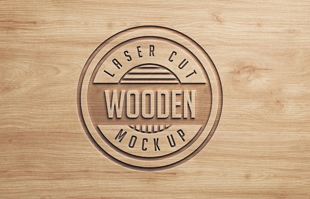 Mockup con logo in legno con effetto laser tagliato