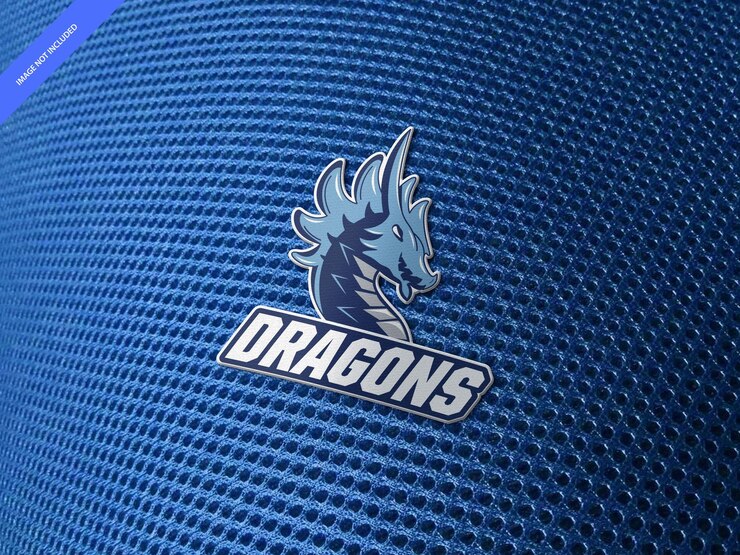 Mockup con logo stampato in gomma su tessuto jersey sportivo blu