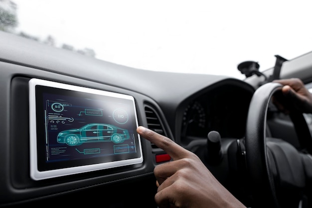 Mockup con touch screen di navigazione GPS in PSD per auto intelligente