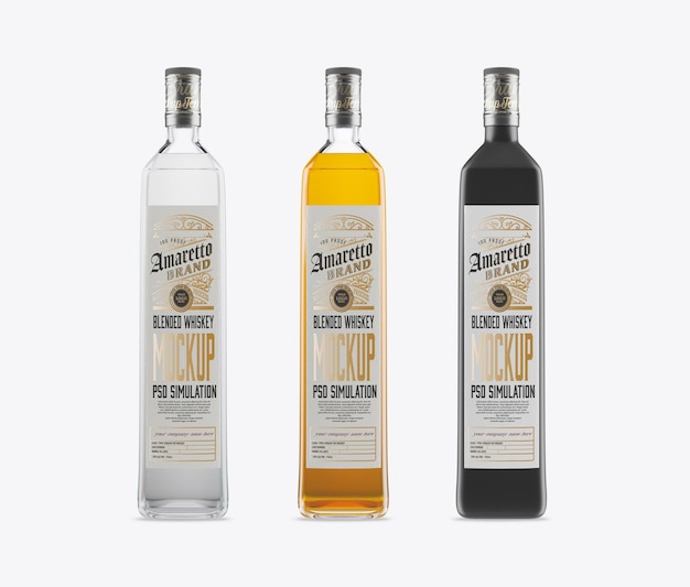 Mockup de un conjunto de 3 botellas de licor