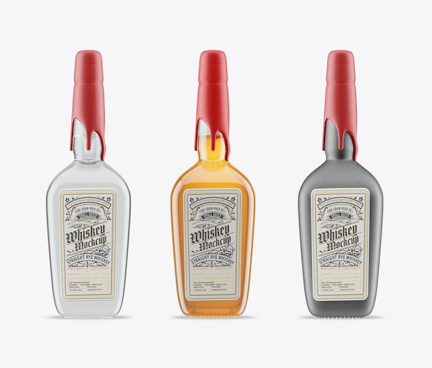 Mockup de un conjunto de 3 botellas de licor