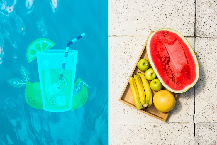 PSD mockup de copyspace flat lay con piscina