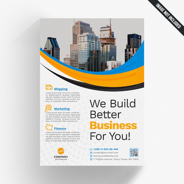Mockup de cover para folleto de negocios con formas onduladas azules y amarillos