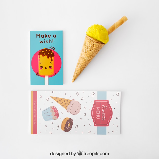 Mockup creativo de helado con concepto stationery