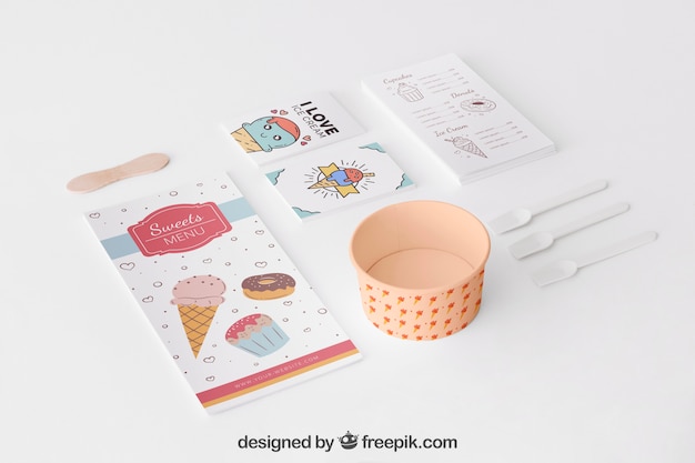 Mockup creativo de helado con concepto stationery