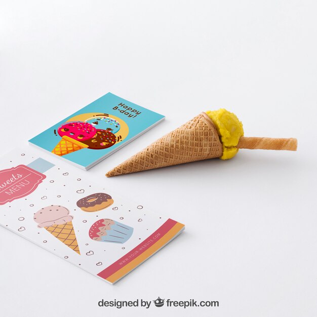 Mockup creativo de helado con concepto stationery