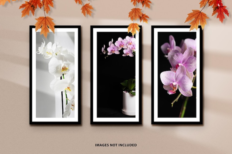 PSD mockup creativo de moodboard o marco de fotos con efecto de hojas