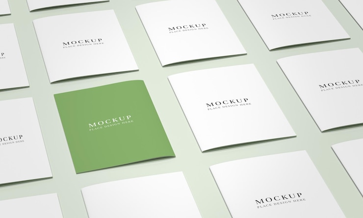PSD mockup de cuadrícula de folleto mínimo con plantilla psd de resaltado de portada verde