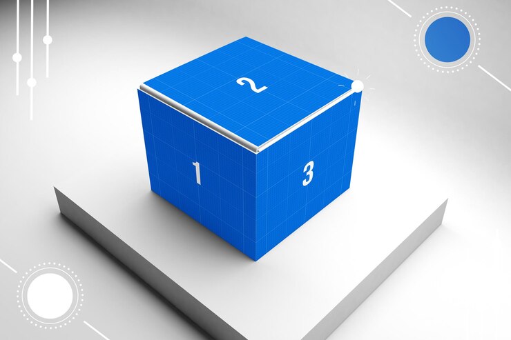 PSD mockup del cubo numerado azul