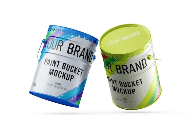 Mockup de cubo de pintura con efecto de marca y flotación