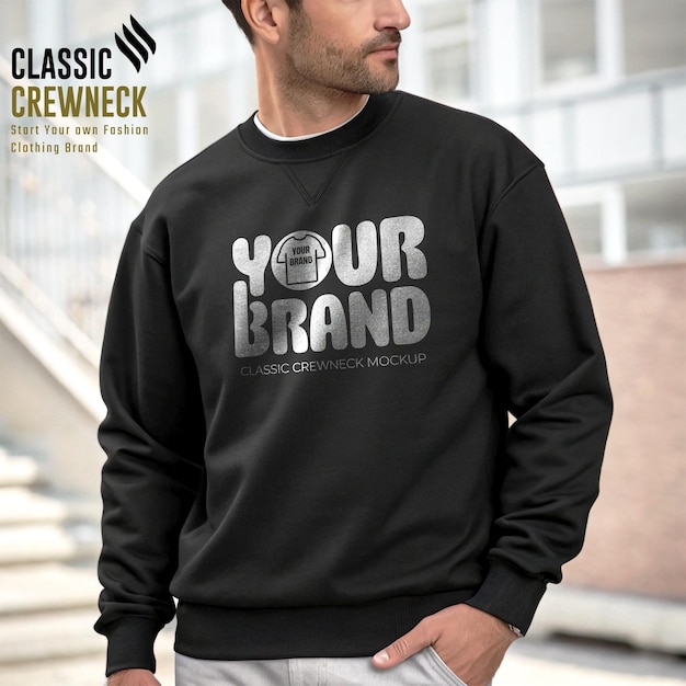 Mockup de cuello de tripulación colorido de Jet Black con PSD en capas