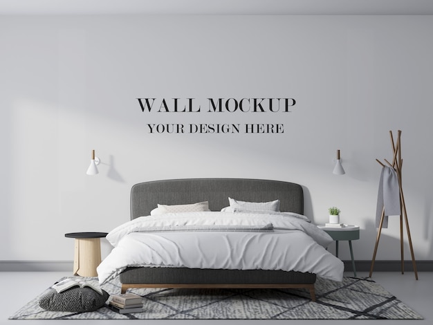Mockup da parete in confortevole camera da letto con lampada