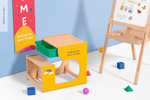 Mockup da scrivania per scuola materna con lavagna