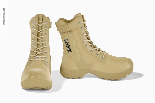 Mockup de botas militares, vista frontal e lateral