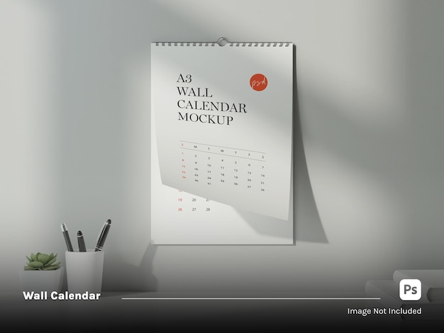 Mockup de calendário de parede com encadernação em espiral para dentro de vista frontal