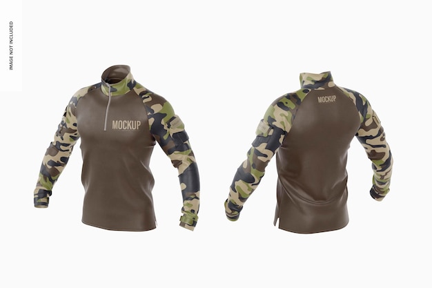 PSD mockup de camisas militares masculinas, vista frontal e traseira