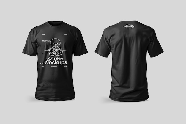 Mockup de camiseta preta com mockup de modelo de vista frontal e traseira