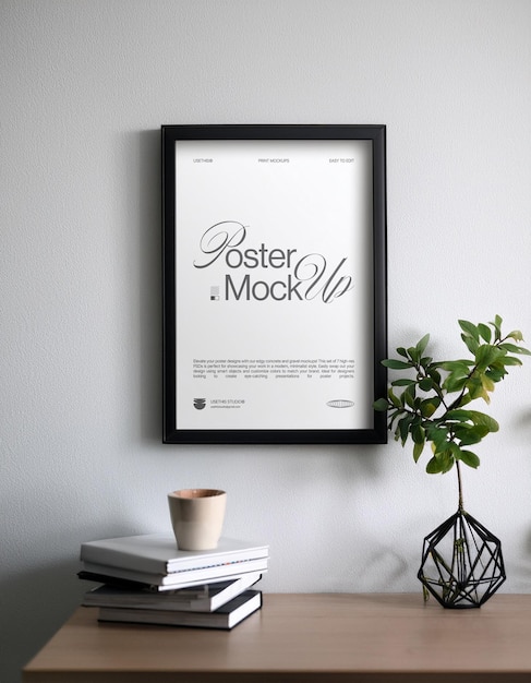 Mockup de cartaz em cena minimalista na parede