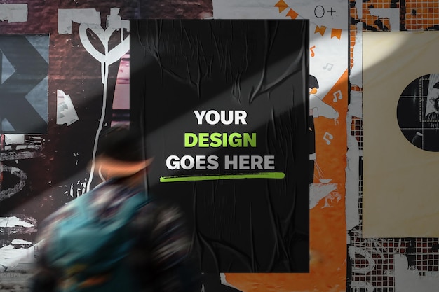 Mockup de cartaz urbano em uma parede com arte de rua