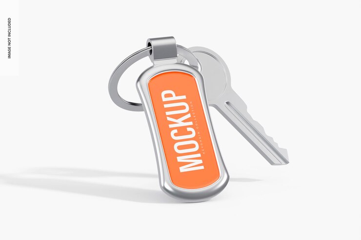 PSD mockup de chaveiro retangular metálico, vista esquerda