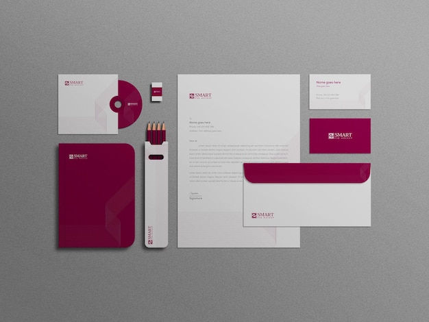 Mockup de conjunto mínimo de papelaria branco