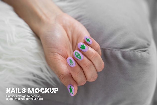 Mockup de desenho de unhas em close-up
