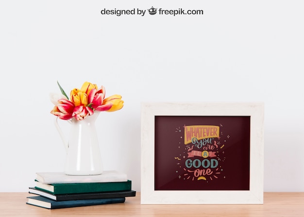 PSD mockup de dois quadros e livros