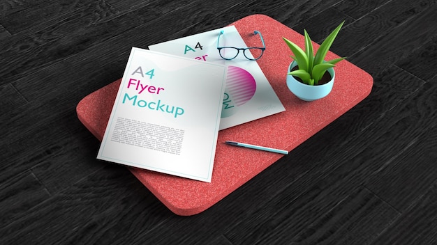 Mockup de flyer psd a4 com caneta