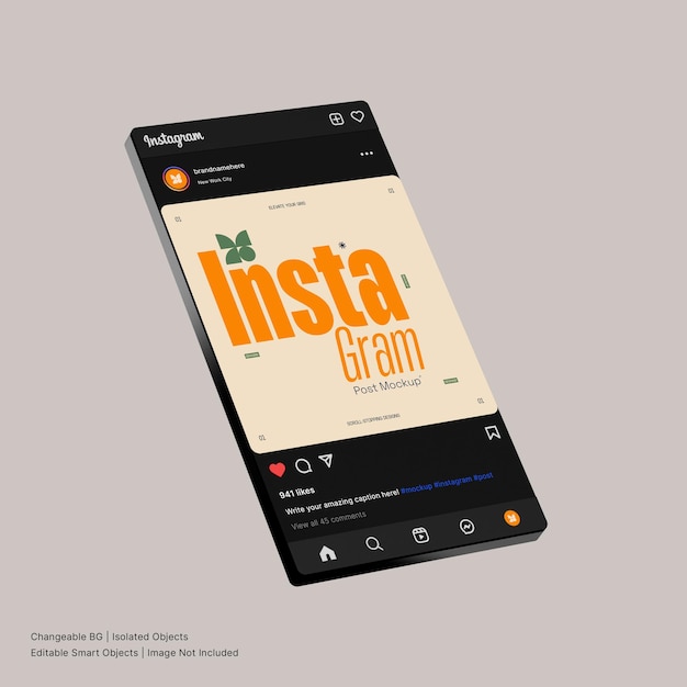 Mockup de interface de postagem escura renderizada em 3D isolado para visuais impressionantes