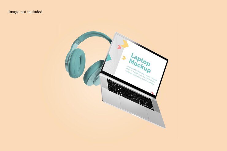 Mockup de laptop colorido flutuante para mostrar seu design de interface do usuário aos clientes