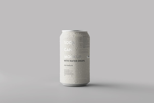 Mockup de lata 330ml com gotas de água