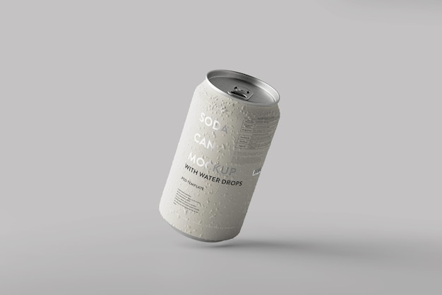 Mockup de lata 330ml com gotas de água