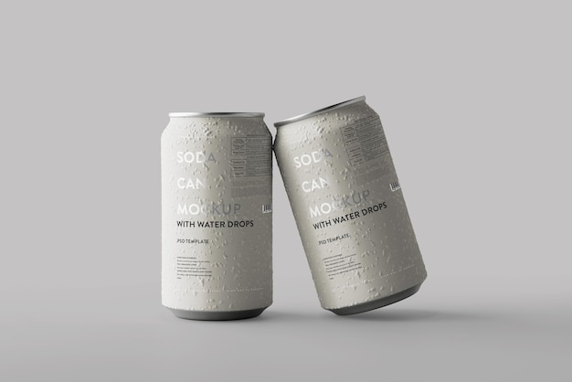 Mockup de lata 330ml com gotas de água