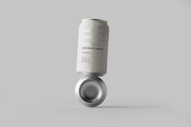 Mockup de lata 330ml com gotas de água