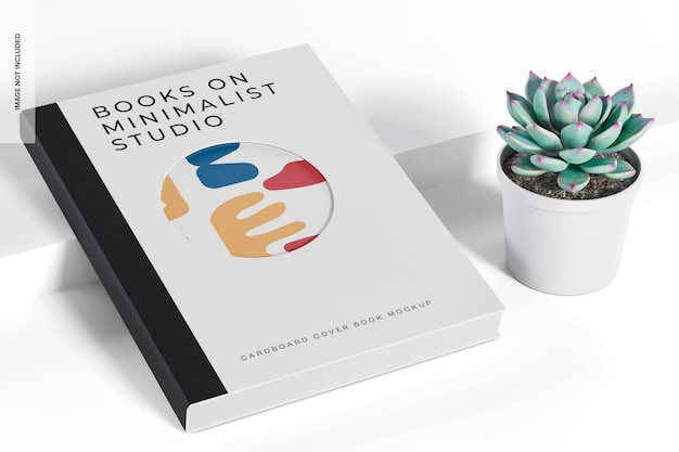 Mockup de livro com capa de papelão, inclinado