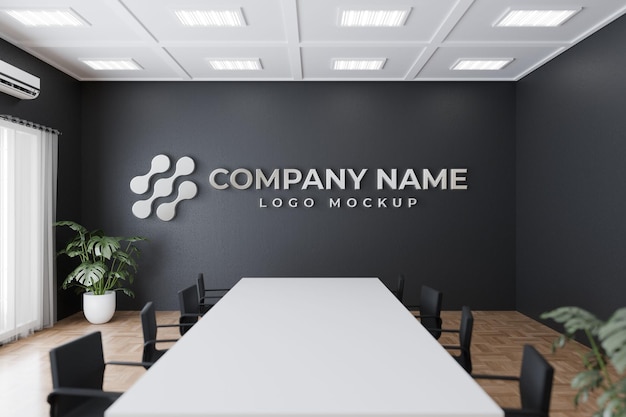 Mockup de logotipo 3D na sala de reuniões